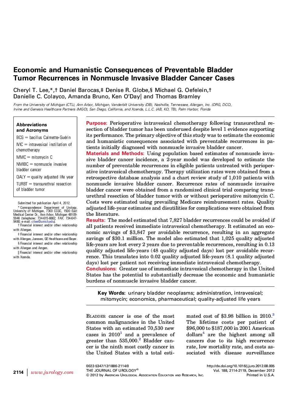 Economic and Humanistic Consequences of Preventable Bladder Tumor Recurrences in Nonmuscle Invasive Bladder Cancer Cases