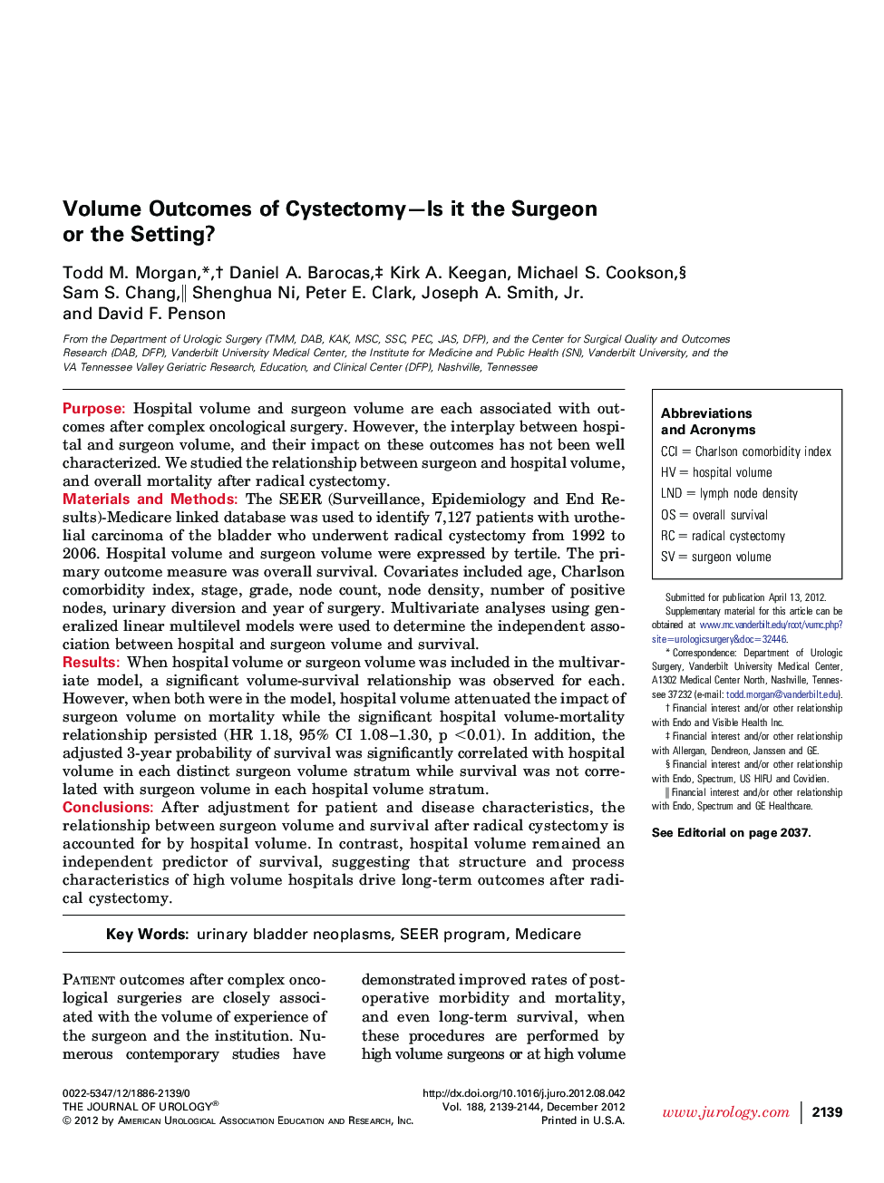 Volume Outcomes of Cystectomy-Is it the Surgeon or the Setting?