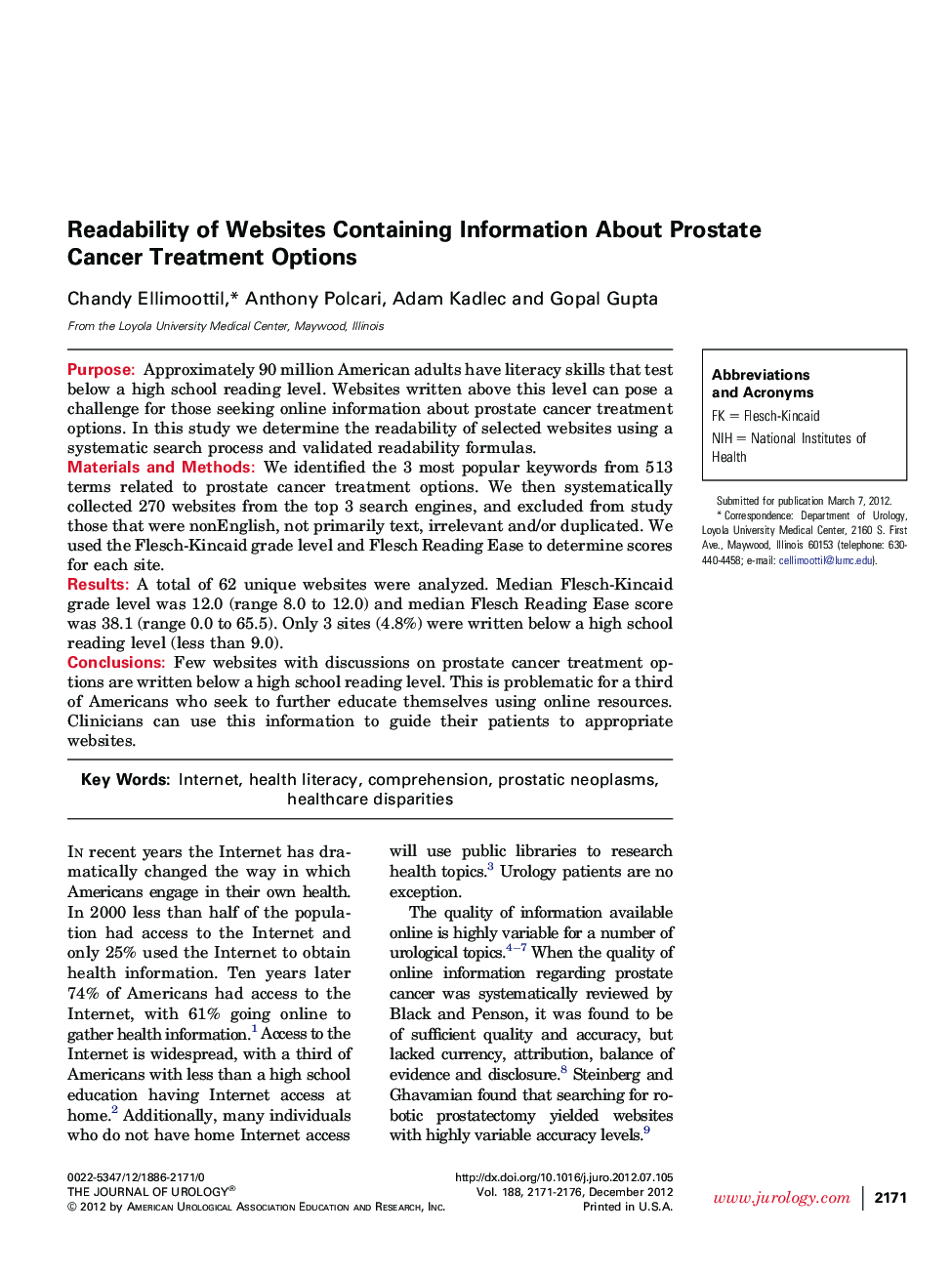 Readability of Websites Containing Information About Prostate Cancer Treatment Options