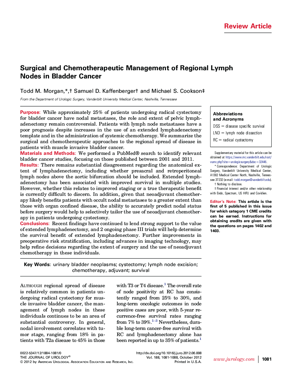 Surgical and Chemotherapeutic Management of Regional Lymph Nodes in Bladder Cancer