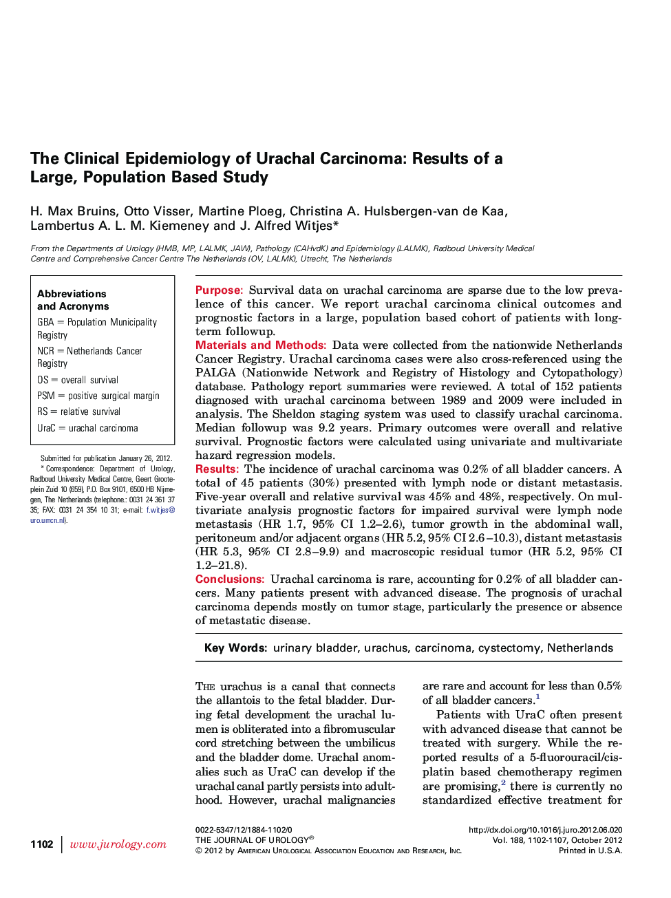 The Clinical Epidemiology of Urachal Carcinoma: Results of a Large, Population Based Study