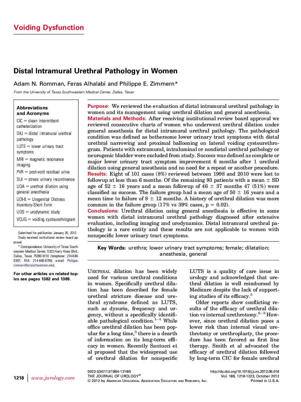 Distal Intramural Urethral Pathology in Women