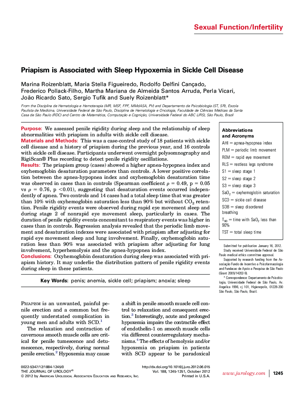 Priapism is Associated with Sleep Hypoxemia in Sickle Cell Disease