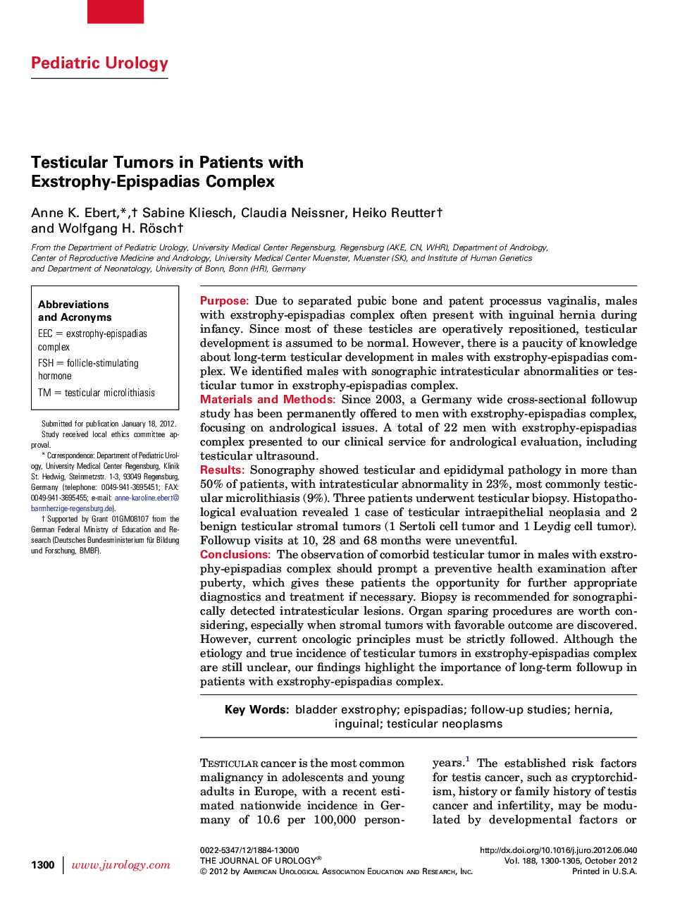 Testicular Tumors in Patients with Exstrophy-Epispadias Complex