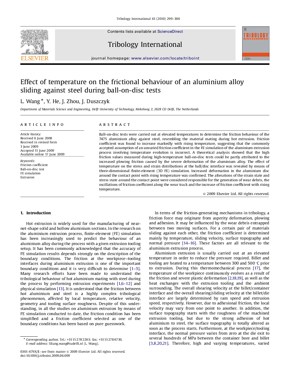 Effect of temperature on the frictional behaviour of an aluminium alloy sliding against steel during ball-on-disc tests