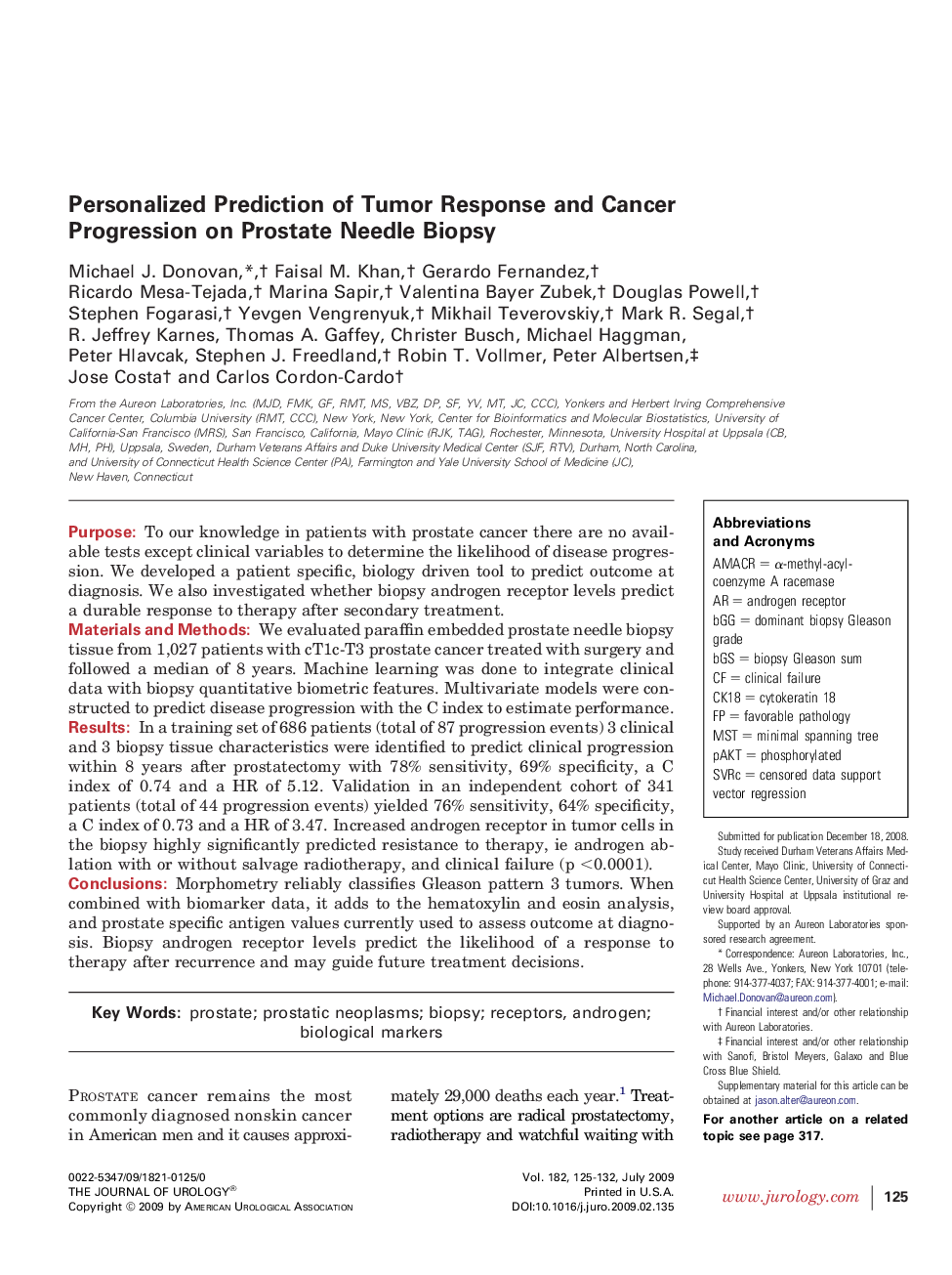 Personalized Prediction of Tumor Response and Cancer Progression on Prostate Needle Biopsy