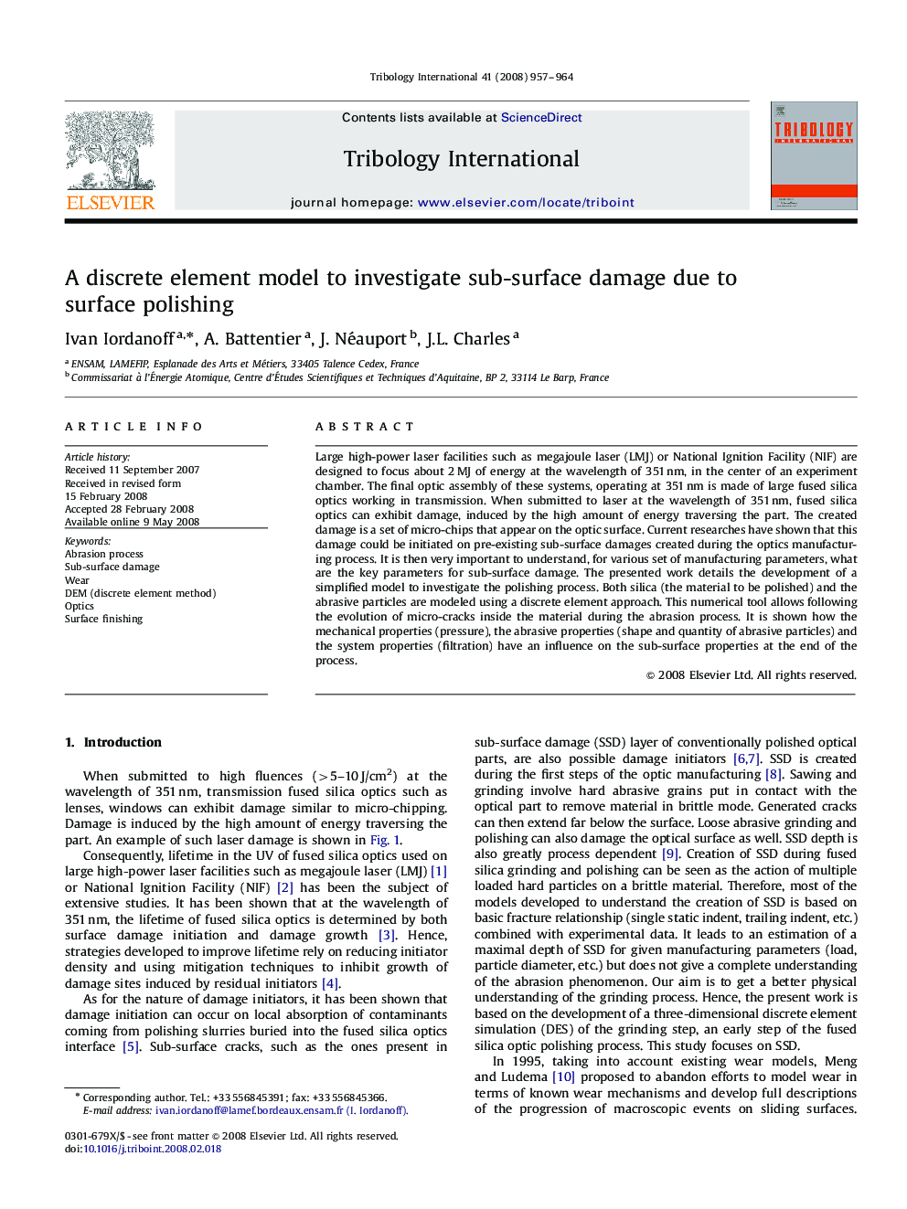 A discrete element model to investigate sub-surface damage due to surface polishing