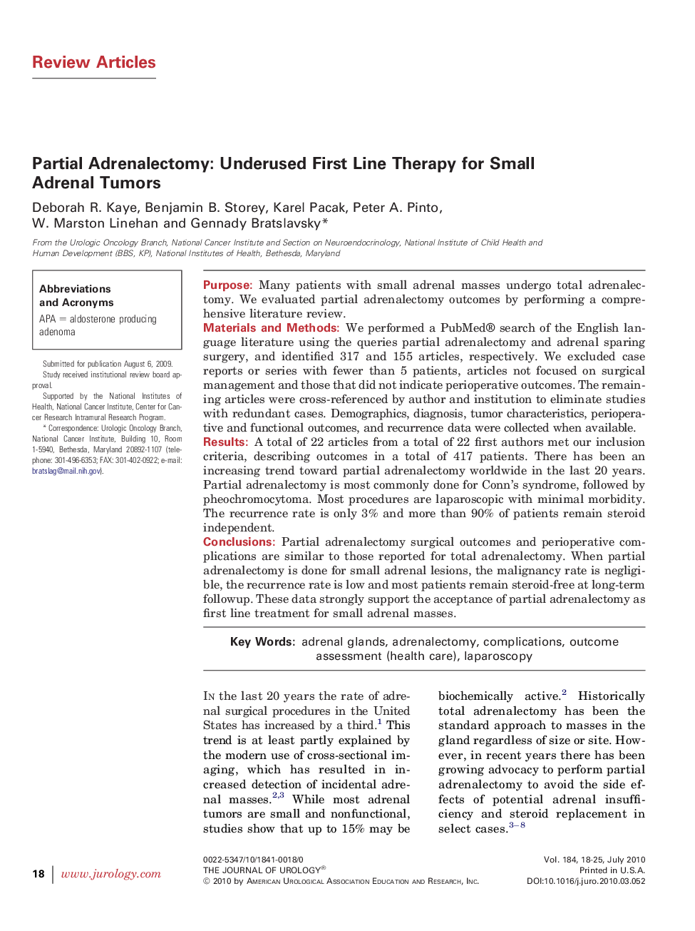 Partial Adrenalectomy: Underused First Line Therapy for Small Adrenal Tumors