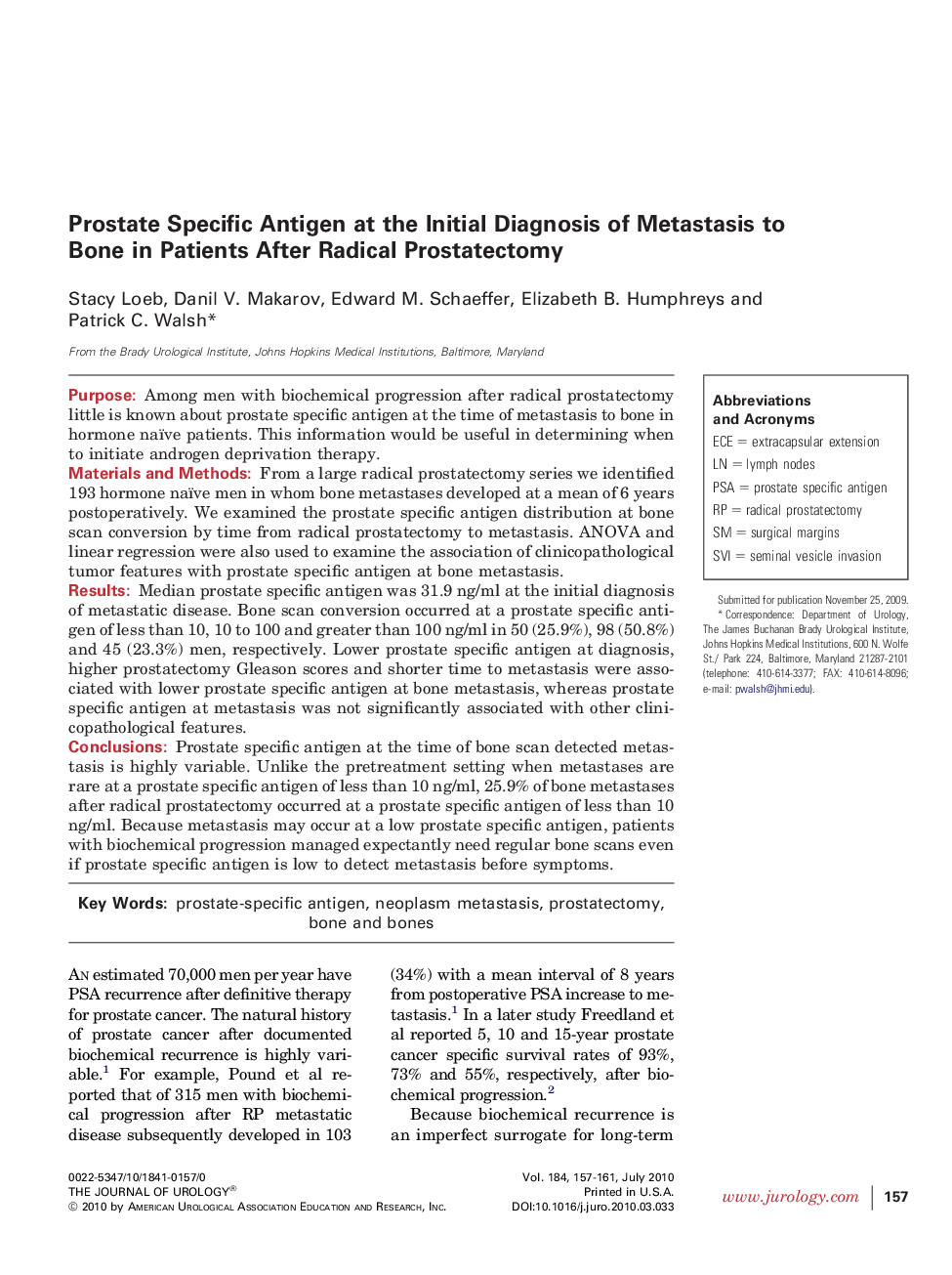 Prostate Specific Antigen at the Initial Diagnosis of Metastasis to Bone in Patients After Radical Prostatectomy