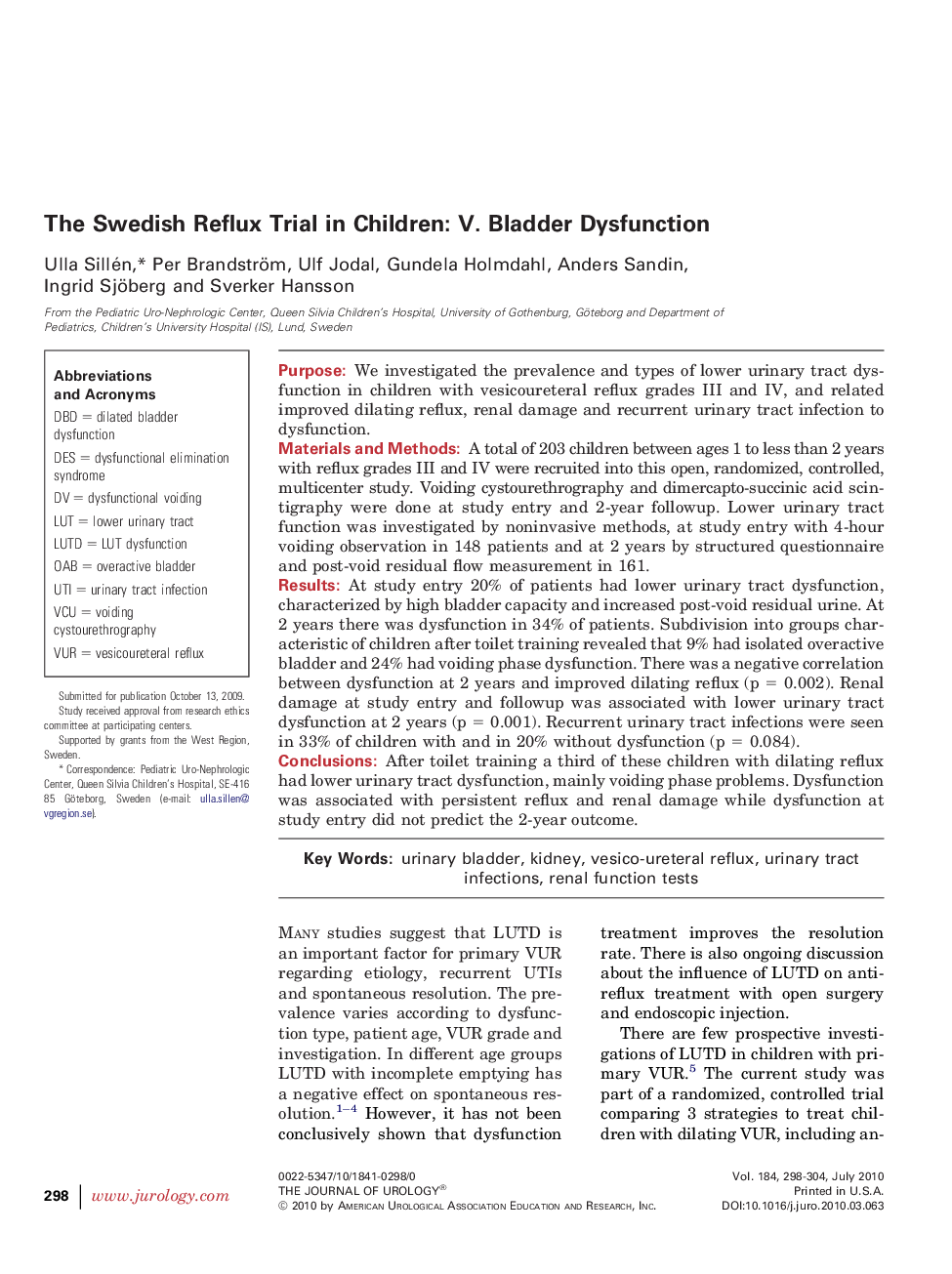 The Swedish Reflux Trial in Children: V. Bladder Dysfunction