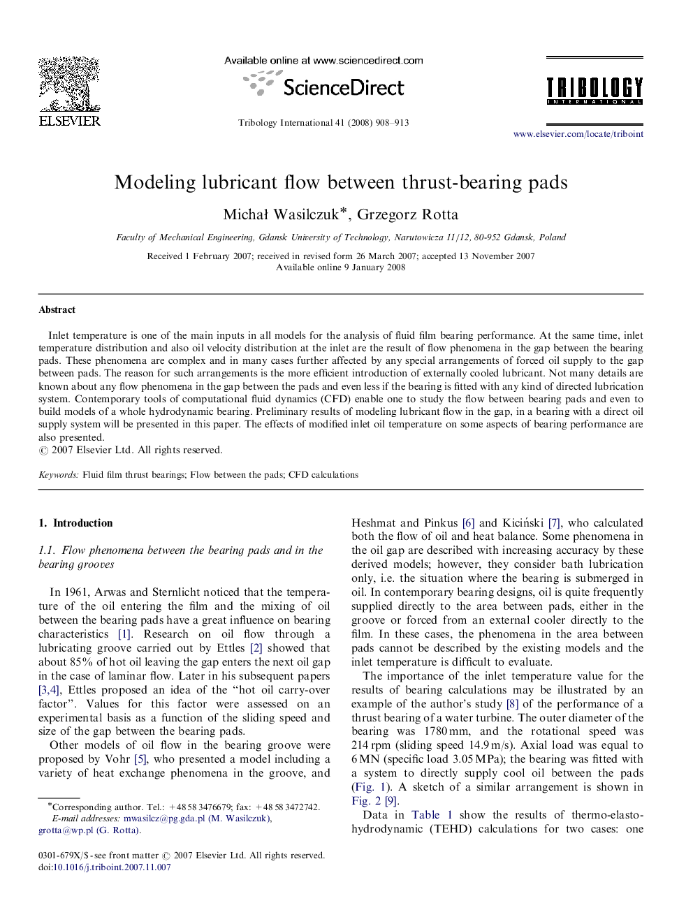 Modeling lubricant flow between thrust-bearing pads