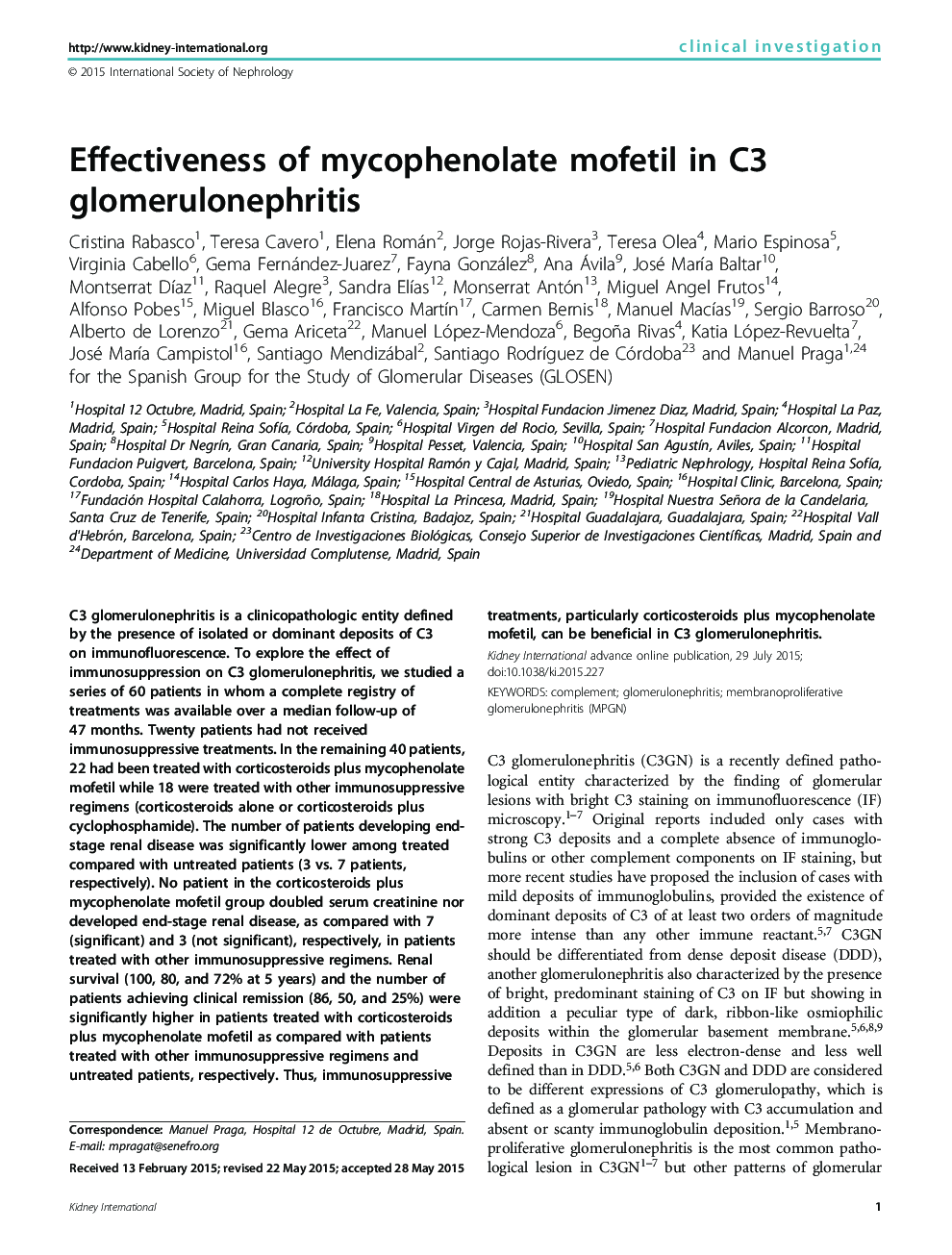 Effectiveness of mycophenolate mofetil in C3 glomerulonephritis