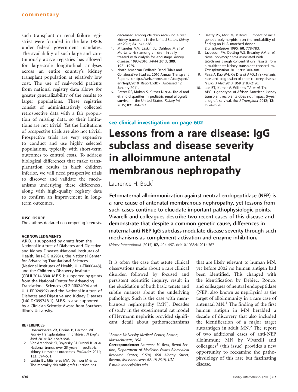 عکس صفحه اول مقاله: Lessons from a rare disease: IgG subclass and disease severity in alloimmune antenatal membranous nephropathy Lessons from a rare disease: IgG subclass and disease severity in alloimmune antenatal membranous nephropathy