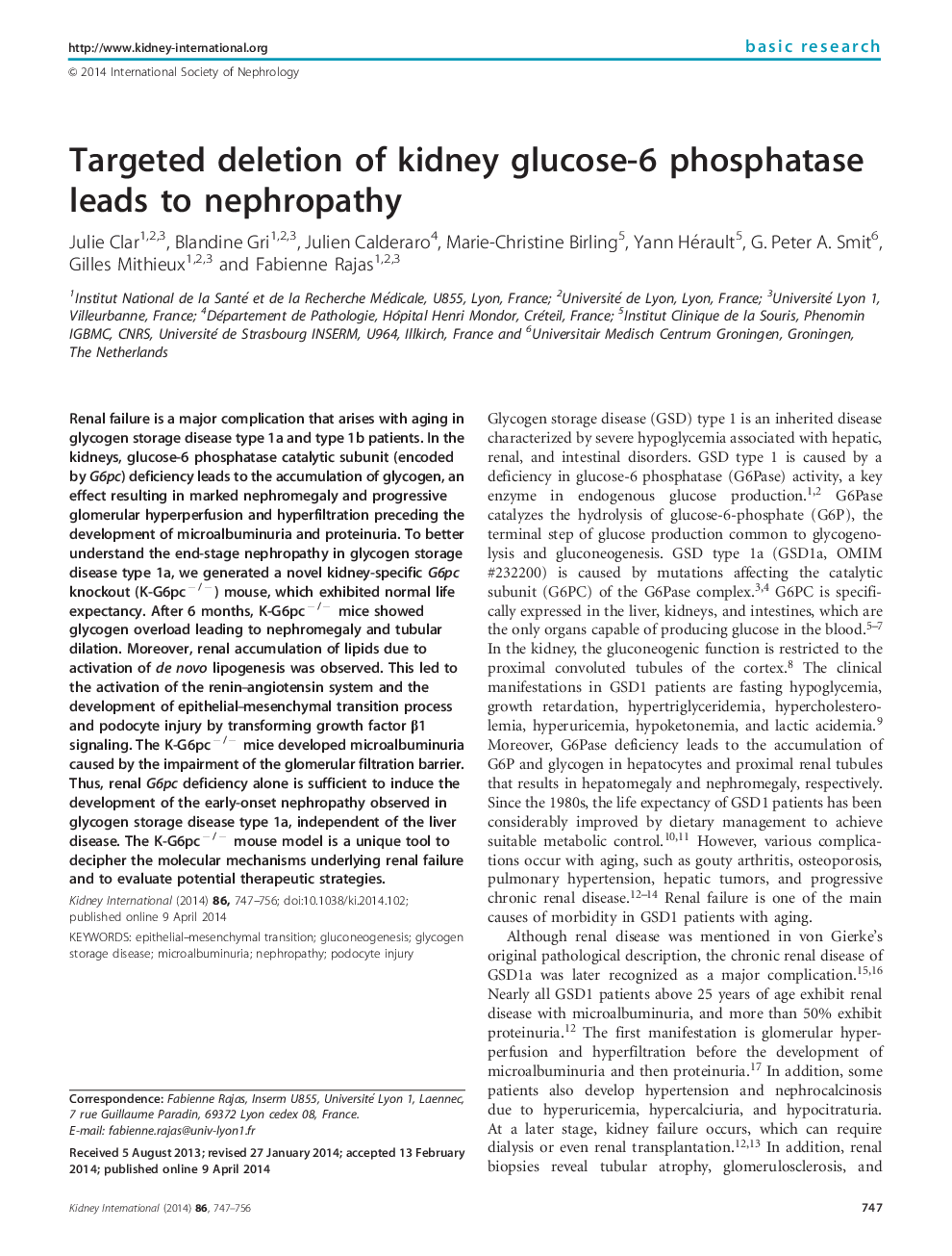 Targeted deletion of kidney glucose-6 phosphatase leads to nephropathy