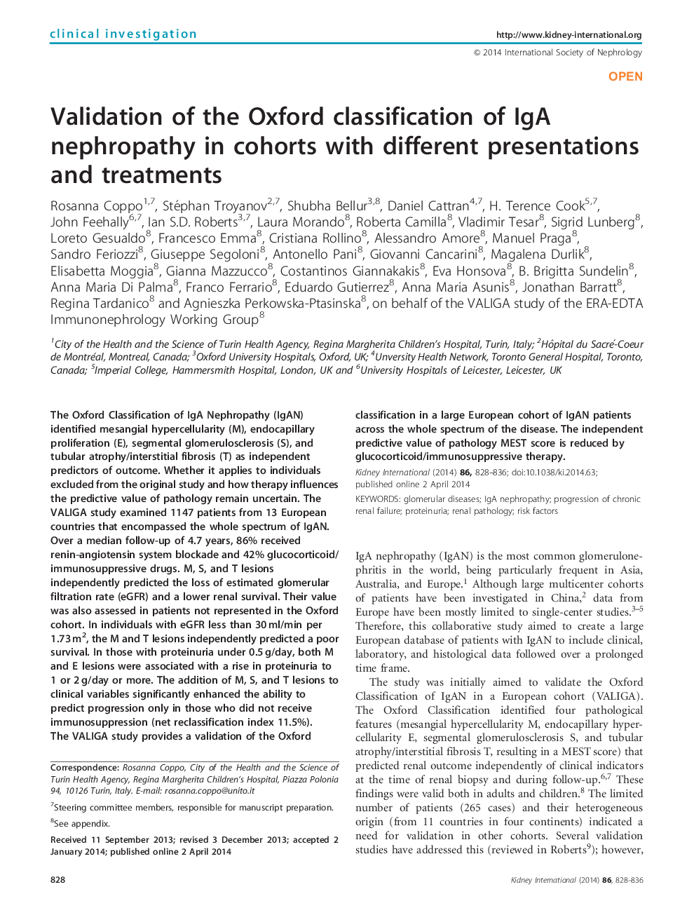 Validation of the Oxford classification of IgA nephropathy in cohorts with different presentations and treatments