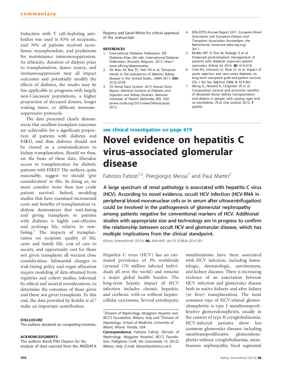 Novel evidence on hepatitis C virus-associated glomerular disease