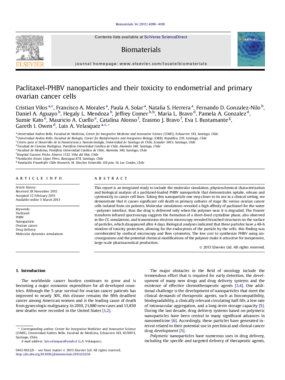 Paclitaxel-PHBV nanoparticles and their toxicity to endometrial and primary ovarian cancer cells