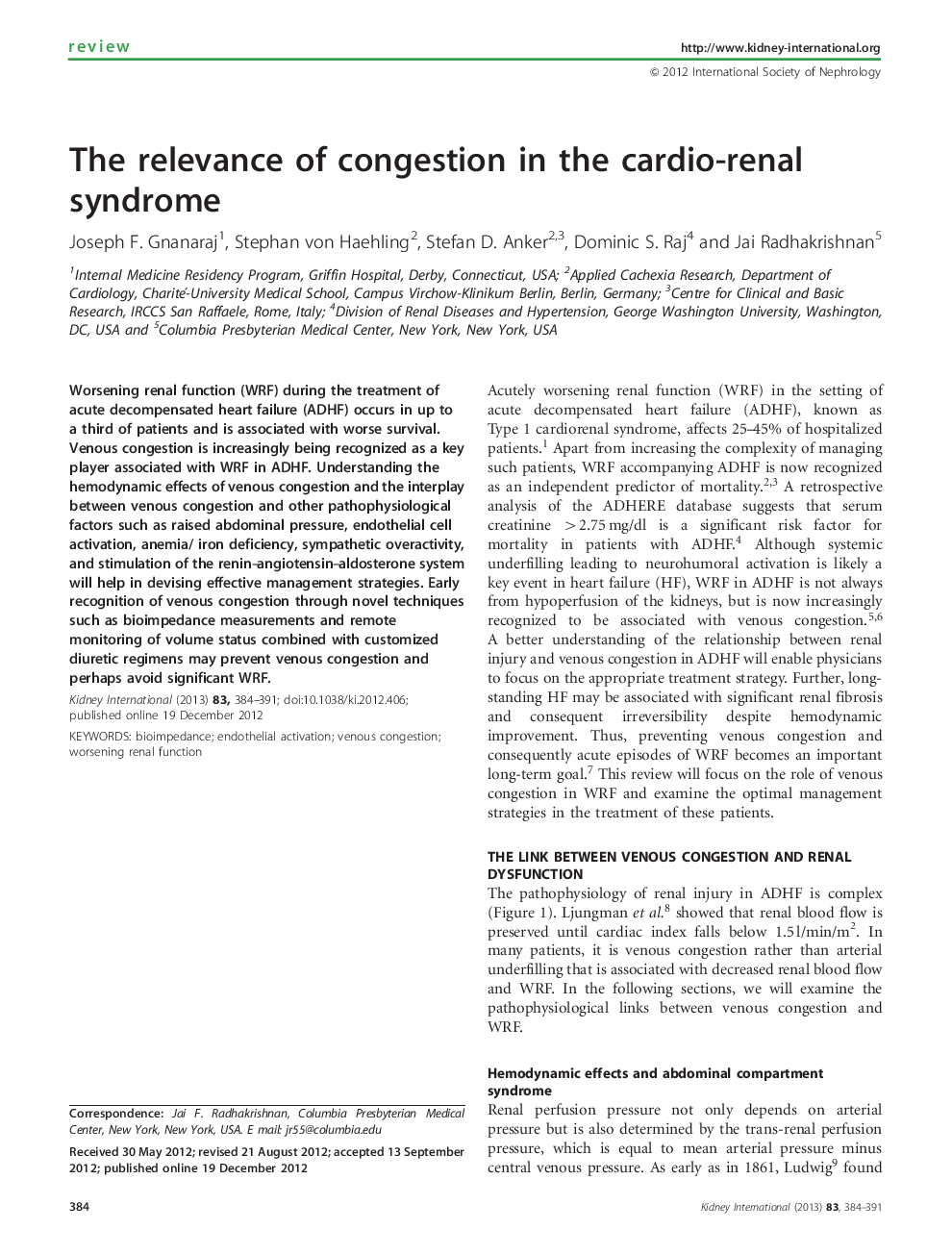 The relevance of congestion in the cardio-renal syndrome