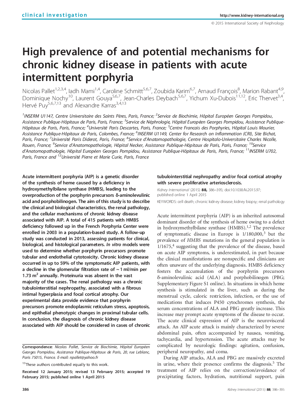 High prevalence of and potential mechanisms for chronic kidney disease in patients with acute intermittent porphyria