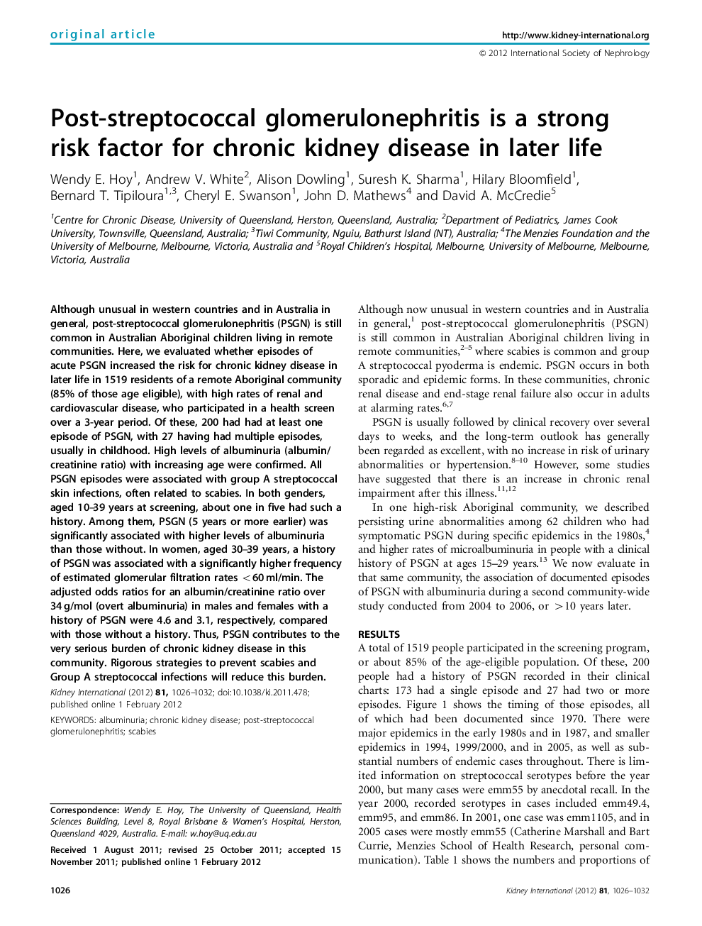 Post-streptococcal glomerulonephritis is a strong risk factor for chronic kidney disease in later life