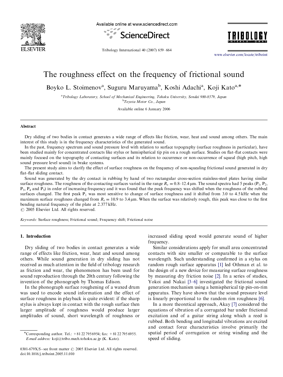 The roughness effect on the frequency of frictional sound