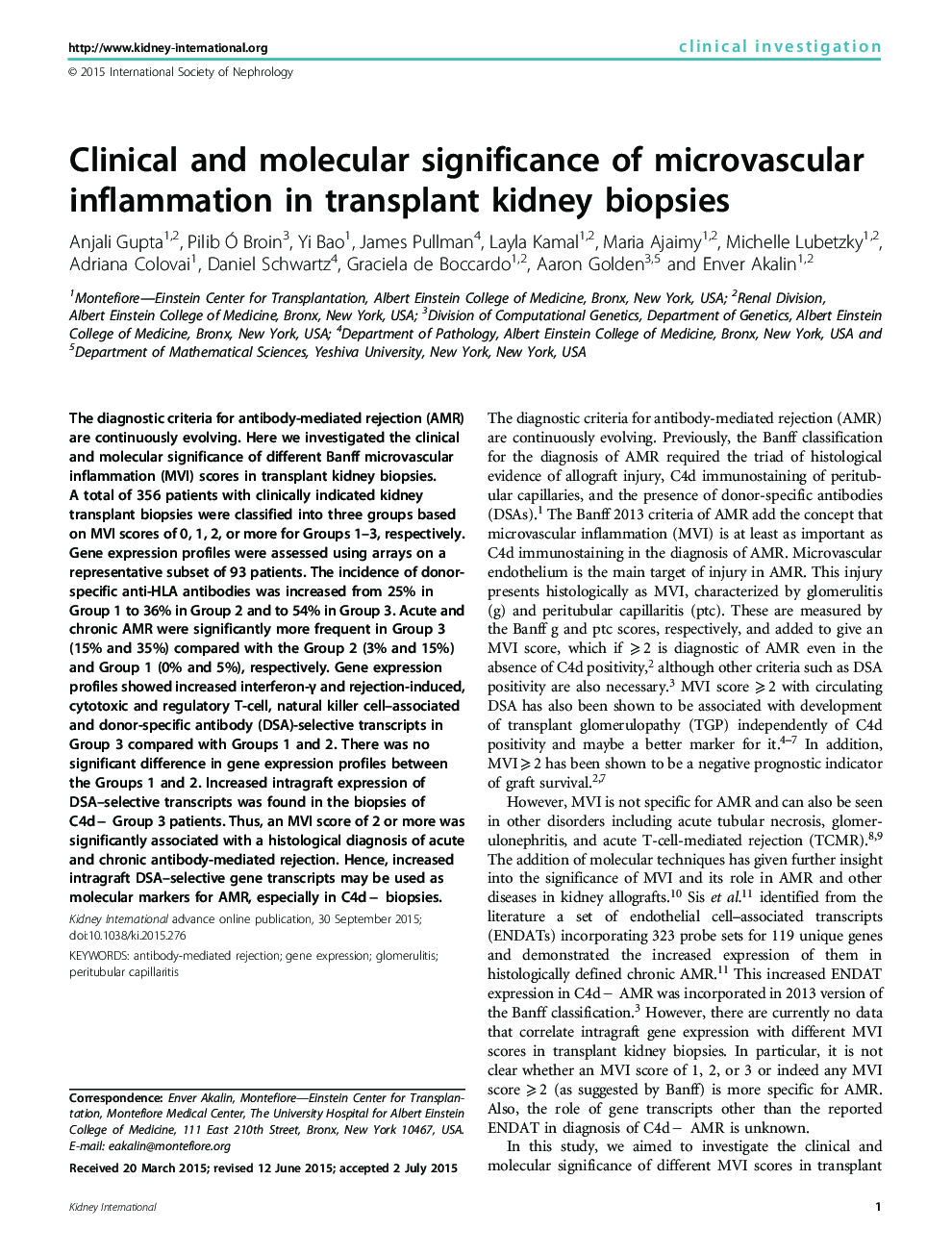 Clinical and molecular significance of microvascular inflammation in transplant kidney biopsies