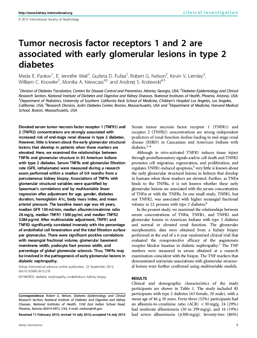 گیرنده های فاکتور نکروز تومور 1 و 2 با ضایعات اولیه گلومرولی در دیابت نوع 2 همراه هستند 
