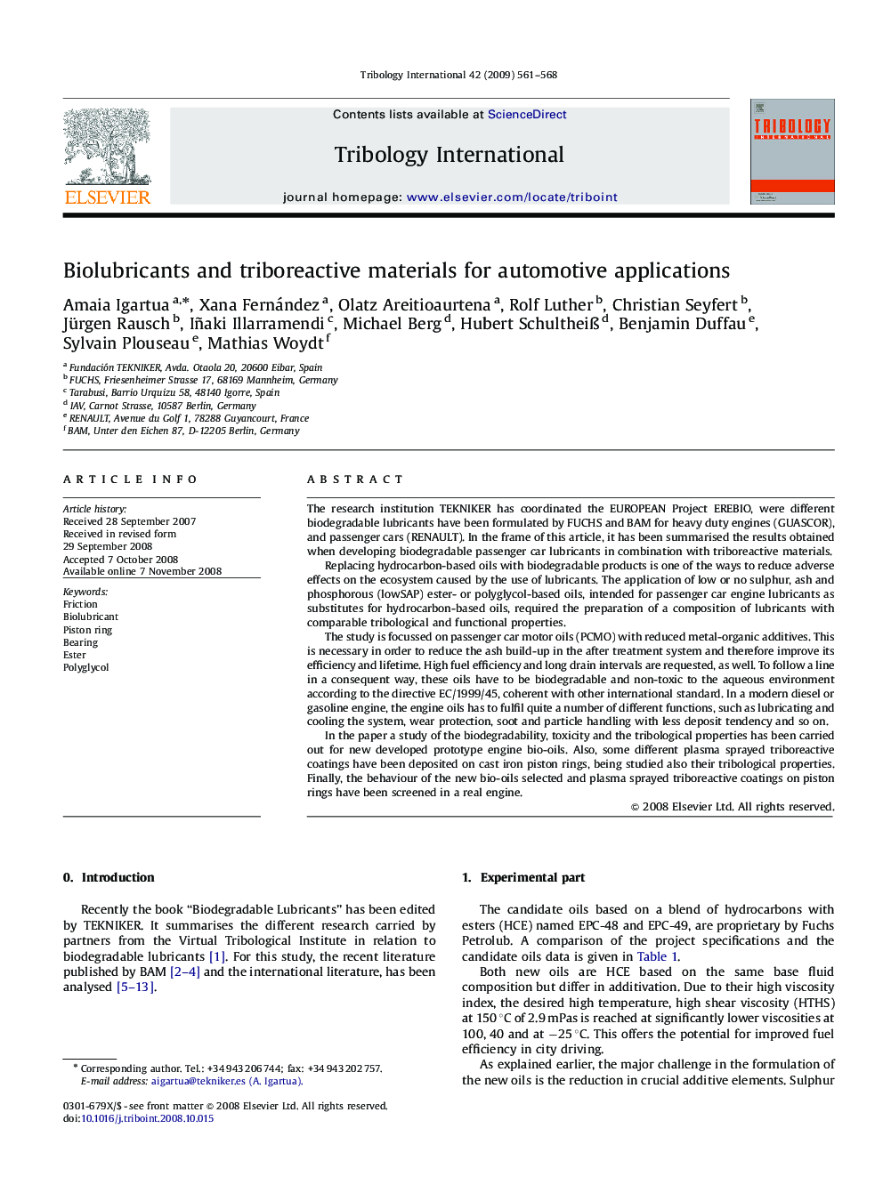 Biolubricants and triboreactive materials for automotive applications