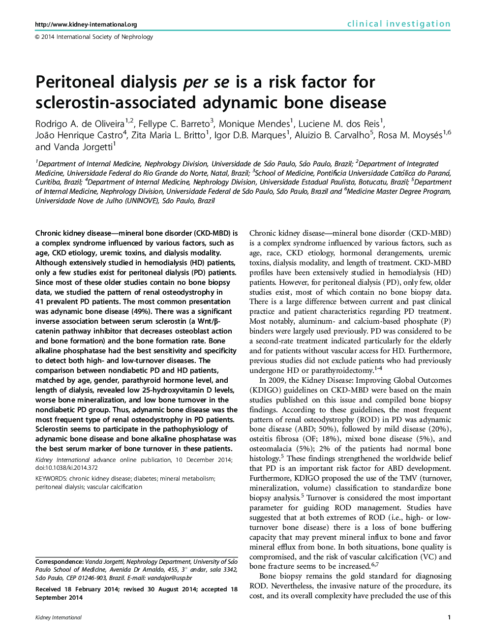 Peritoneal dialysis per se is a risk factor for sclerostin-associated adynamic bone disease