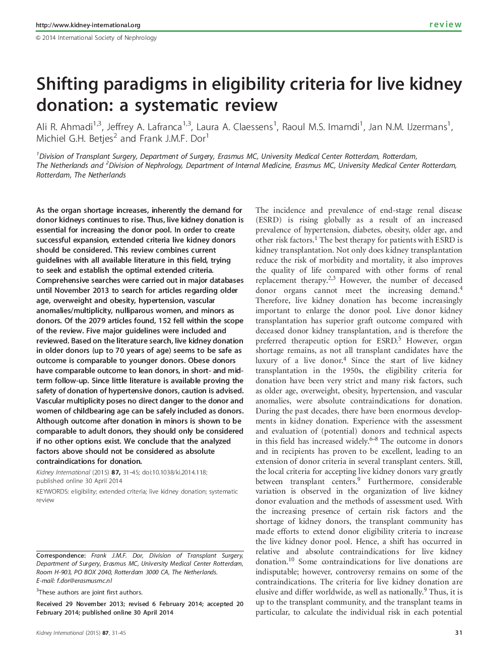 Shifting paradigms in eligibility criteria for live kidney donation: a systematic review