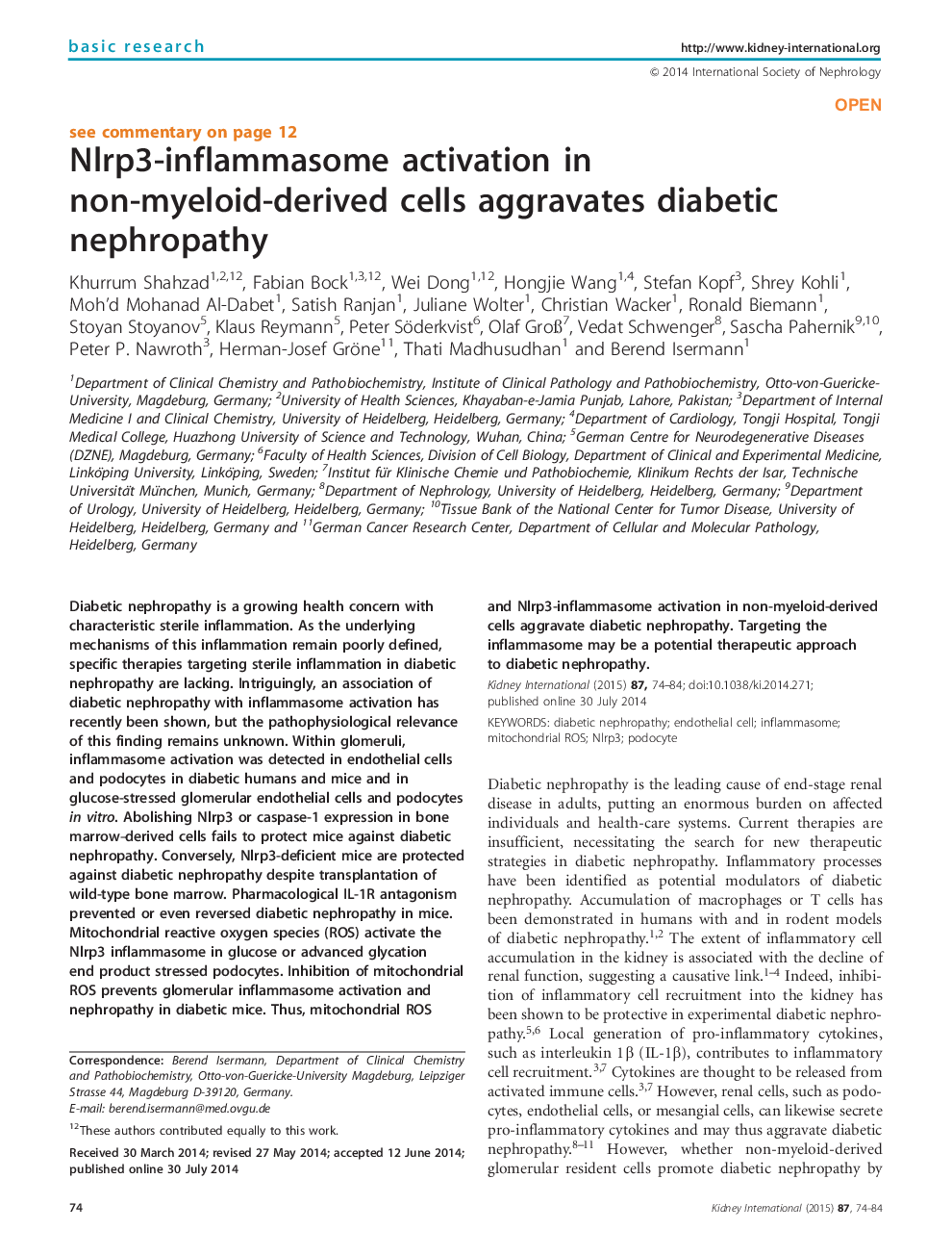 Nlrp3-inflammasome activation in non-myeloid-derived cells aggravates diabetic nephropathy