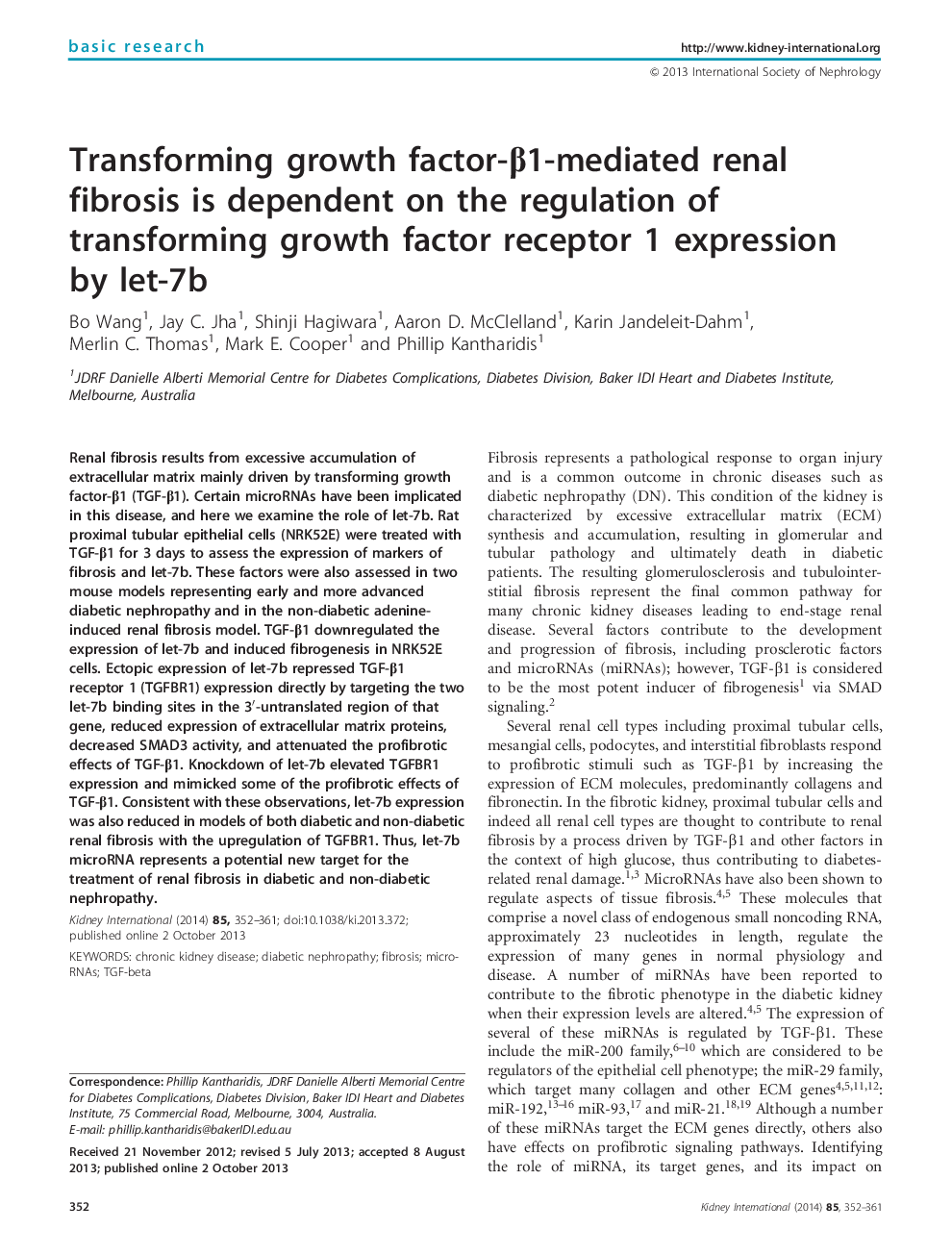 Transforming growth factor-Î²1-mediated renal fibrosis is dependent on the regulation of transforming growth factor receptor 1 expression by let-7b