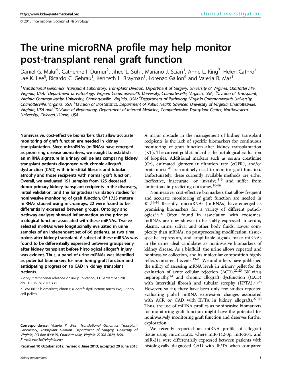 The urine microRNA profile may help monitor post-transplant renal graft function