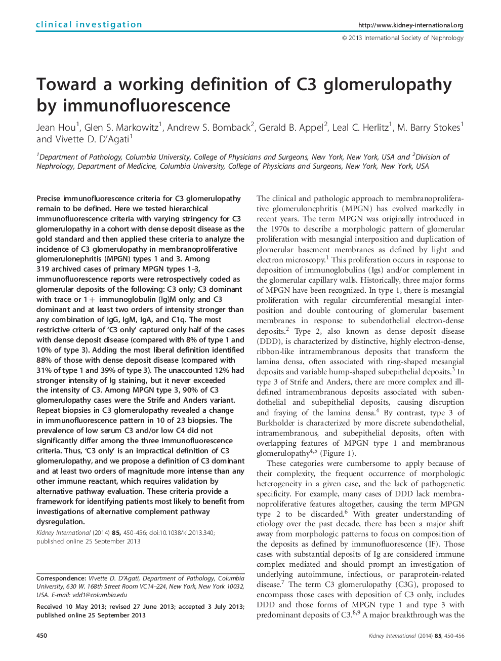 Toward a working definition of C3 glomerulopathy by immunofluorescence