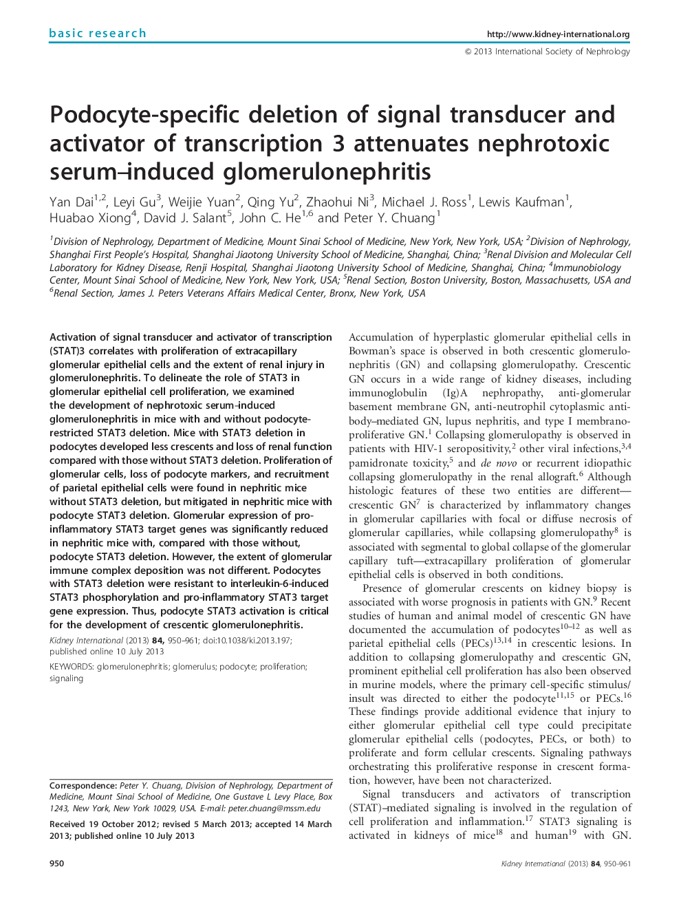 Podocyte-specific deletion of signal transducer and activator of transcription 3 attenuates nephrotoxic serum-induced glomerulonephritis