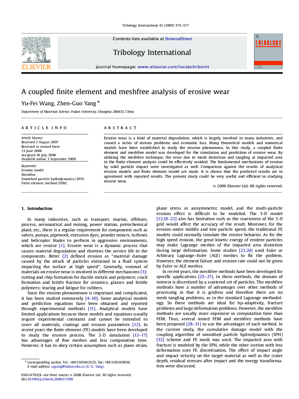 A coupled finite element and meshfree analysis of erosive wear