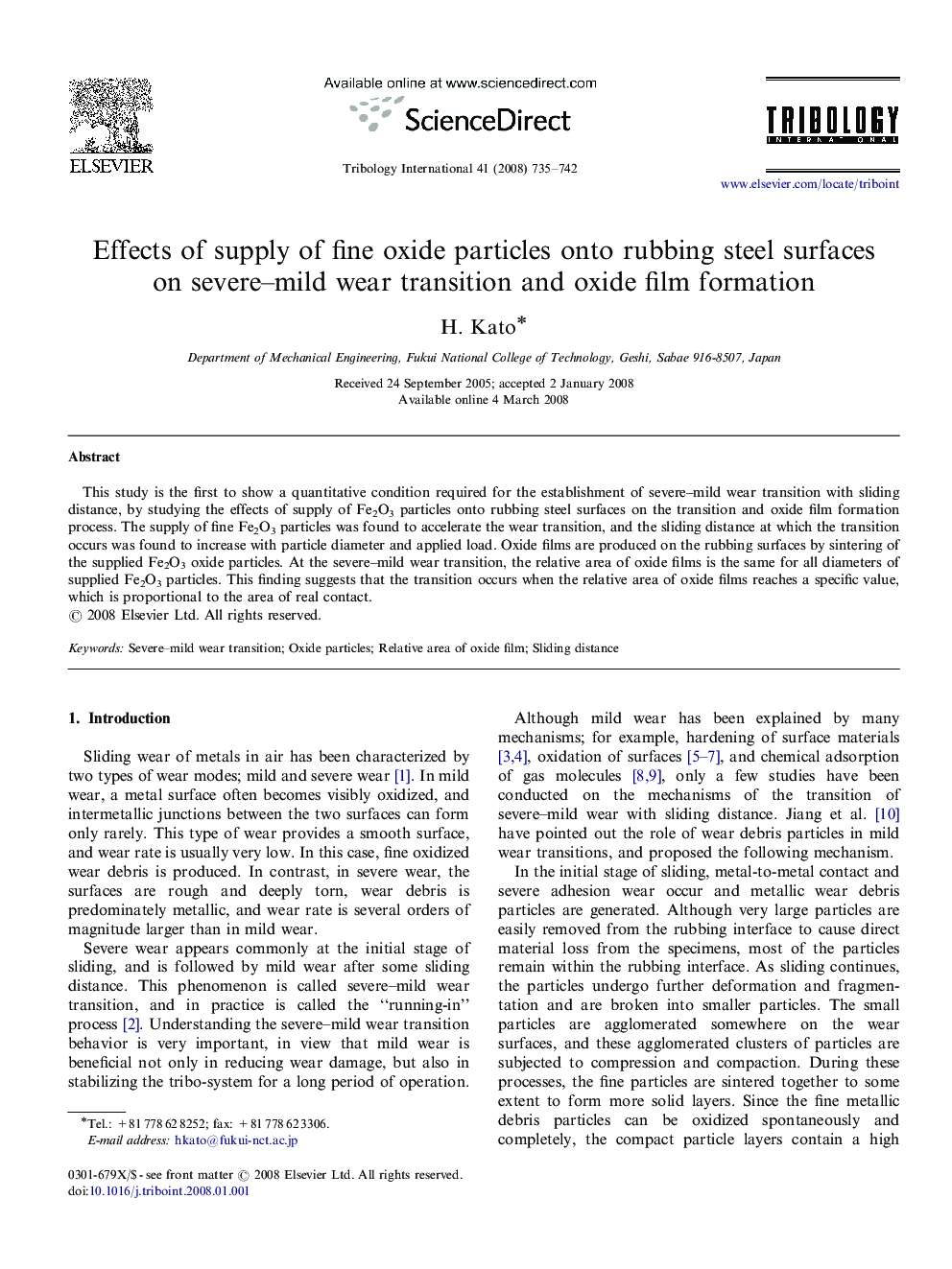 Effects of supply of fine oxide particles onto rubbing steel surfaces on severe–mild wear transition and oxide film formation