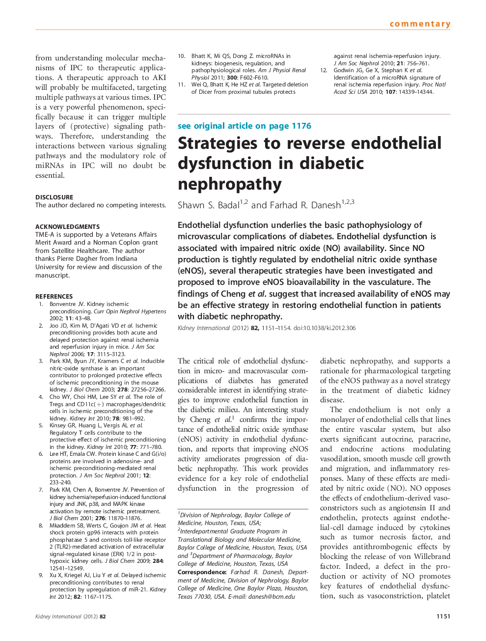 Strategies to reverse endothelial dysfunction in diabetic nephropathy