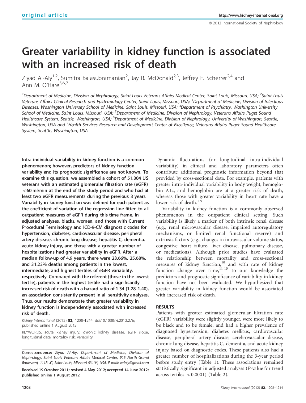 Greater variability in kidney function is associated with an increased risk of death