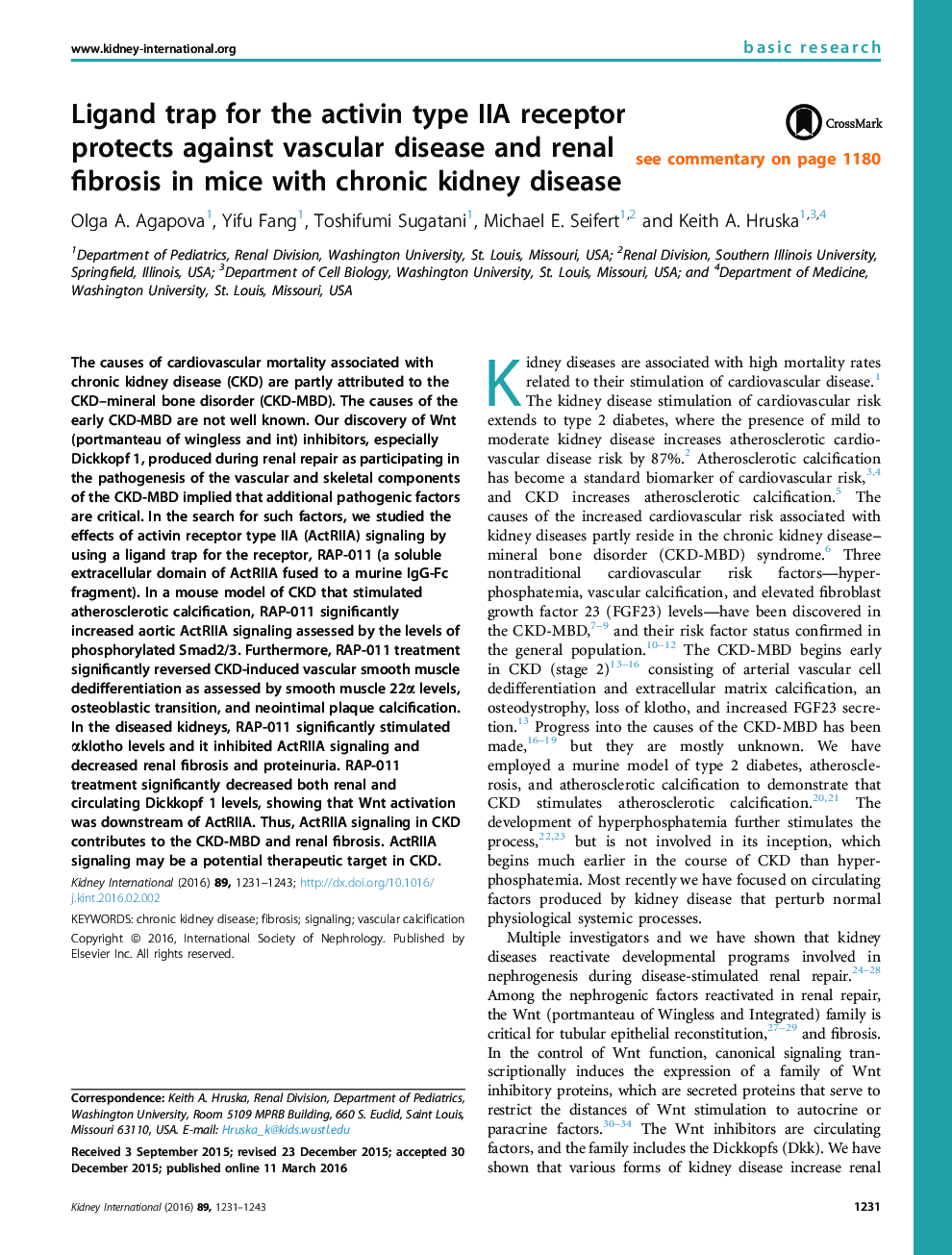 Ligand trap for the activin type IIA receptor protects against vascular disease and renal fibrosis in mice with chronic kidney disease