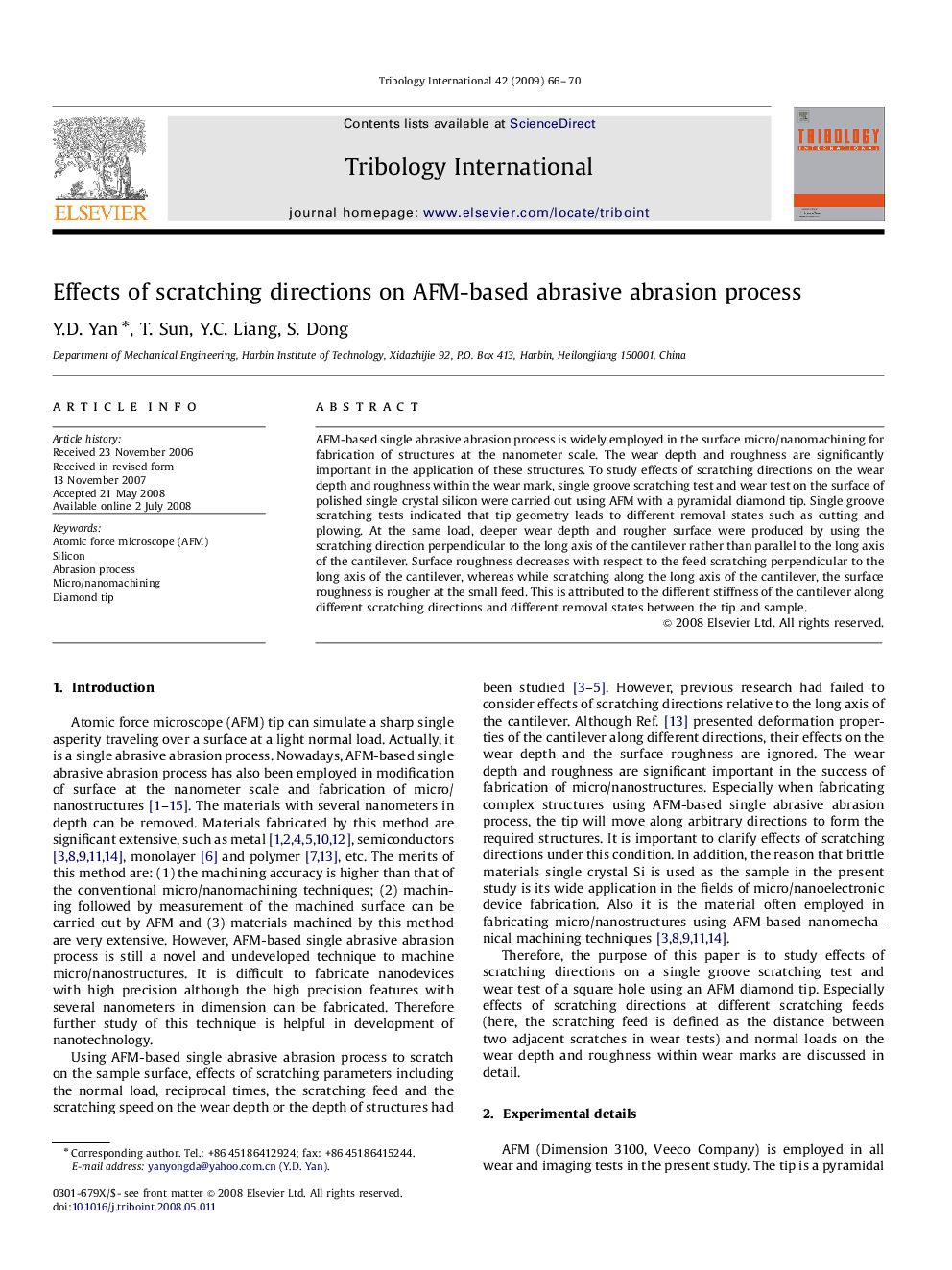 Effects of scratching directions on AFM-based abrasive abrasion process