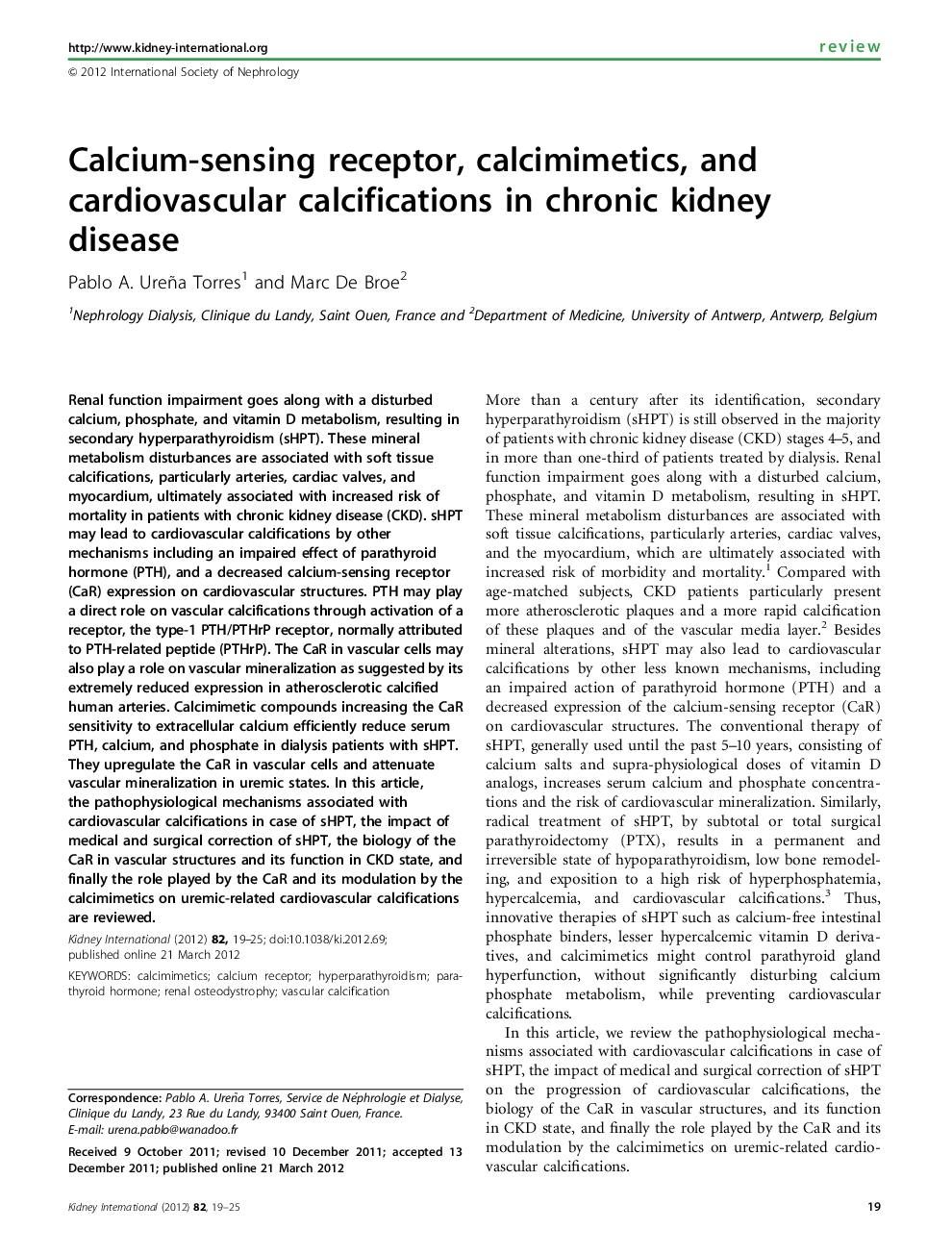 Calcium-sensing receptor, calcimimetics, and cardiovascular calcifications in chronic kidney disease