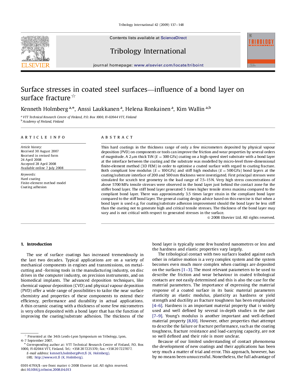 Surface stresses in coated steel surfaces-influence of a bond layer on surface fracture