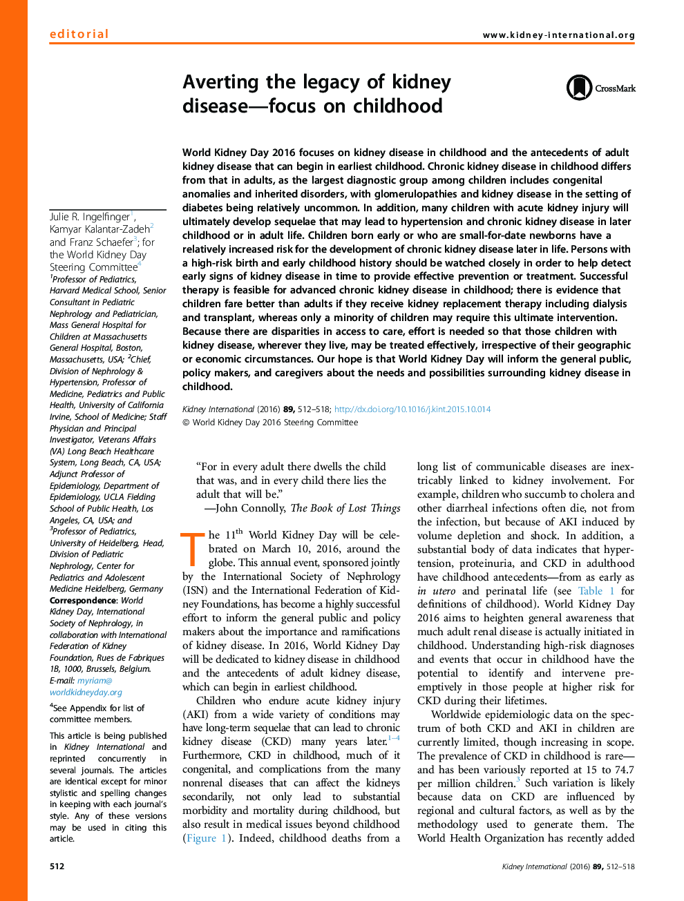 Averting the legacy of kidney disease-focus on childhood