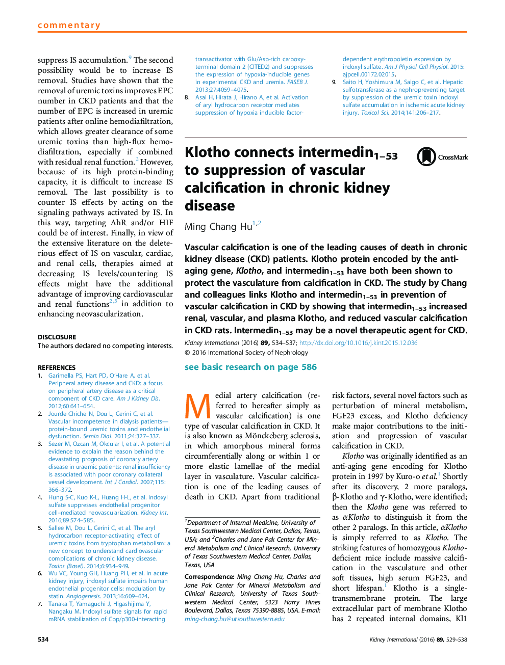 Klotho connects intermedin1-53 to suppression of vascular calcification in chronic kidney disease
