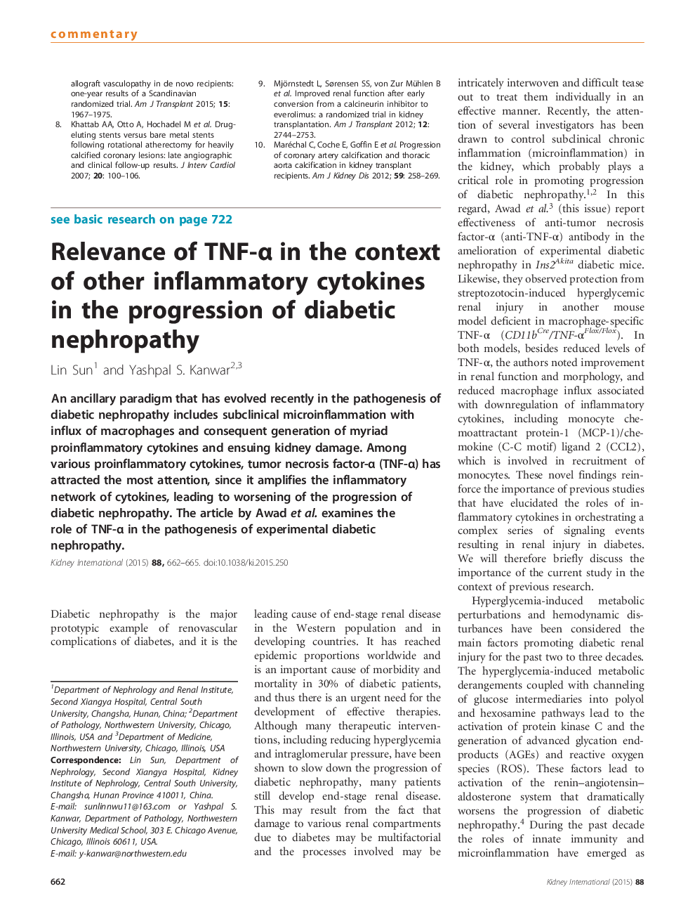 Relevance of TNF-Î± in the context of other inflammatory cytokines in the progression of diabetic nephropathy