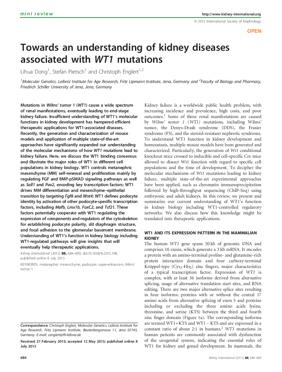 Towards an understanding of kidney diseases associated with WT1 mutations