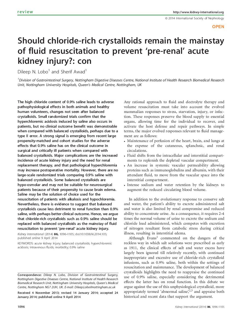 Should chloride-rich crystalloids remain the mainstay of fluid resuscitation to prevent 'pre-renal' acute kidney injury?: con