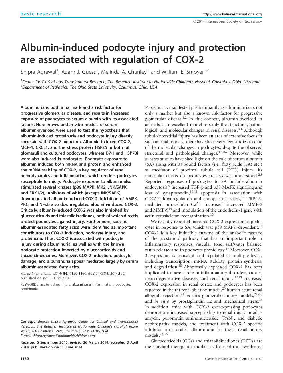 Albumin-induced podocyte injury and protection are associated with regulation of COX-2