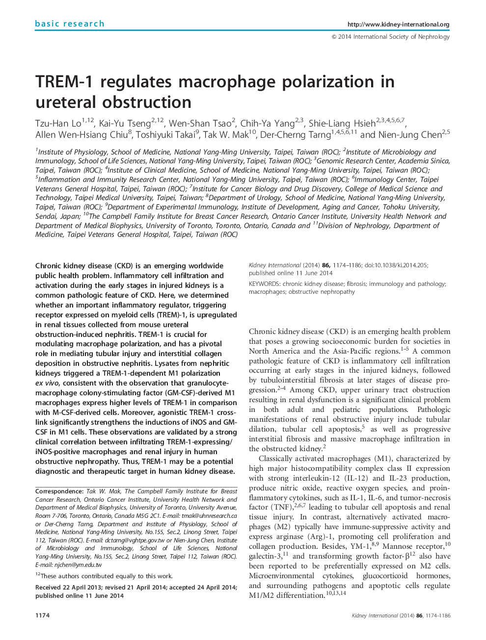 TREM-1 regulates macrophage polarization in ureteral obstruction